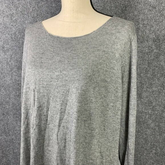 Chelsea & Theodore Knit Sweater Women XL Pleated Sheer Back Long Sleeve Gray - Picture 2 of 10